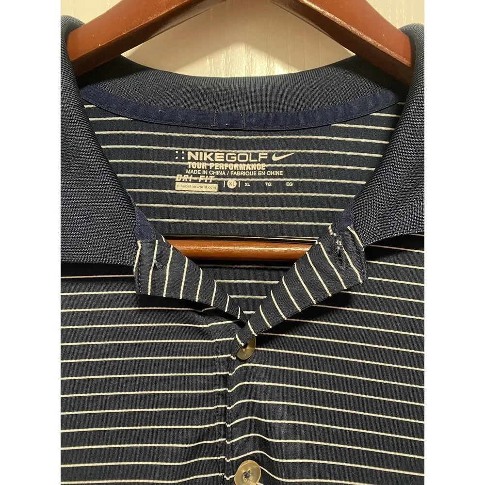Nike Golf Short Sleeve Polo Shirt Men‎ XL Blue Striped Tour Performance Dri-Fit